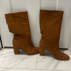 Chinese Laundry brown suedette heeled mid calf boot, size 10/41